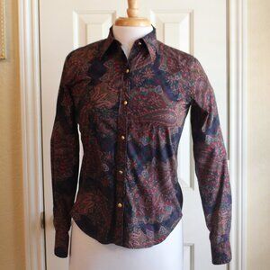 Chaps Petite Long-sleeved Blouse - Paisley - Size PS